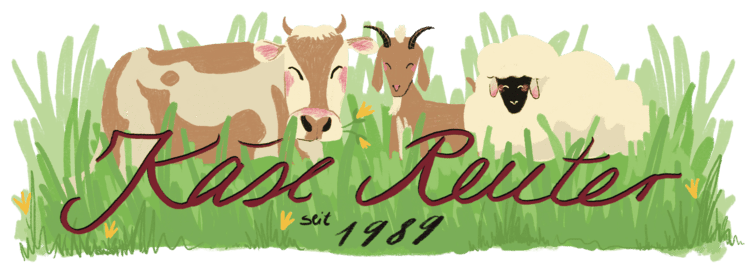 Käse Logo Kuh Schaf Ziege auf einer Wiese